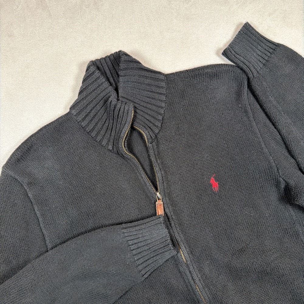 Polo Ralph Lauren Full Zip Sweater Men's M Black Cotton Pony Logo Jacket